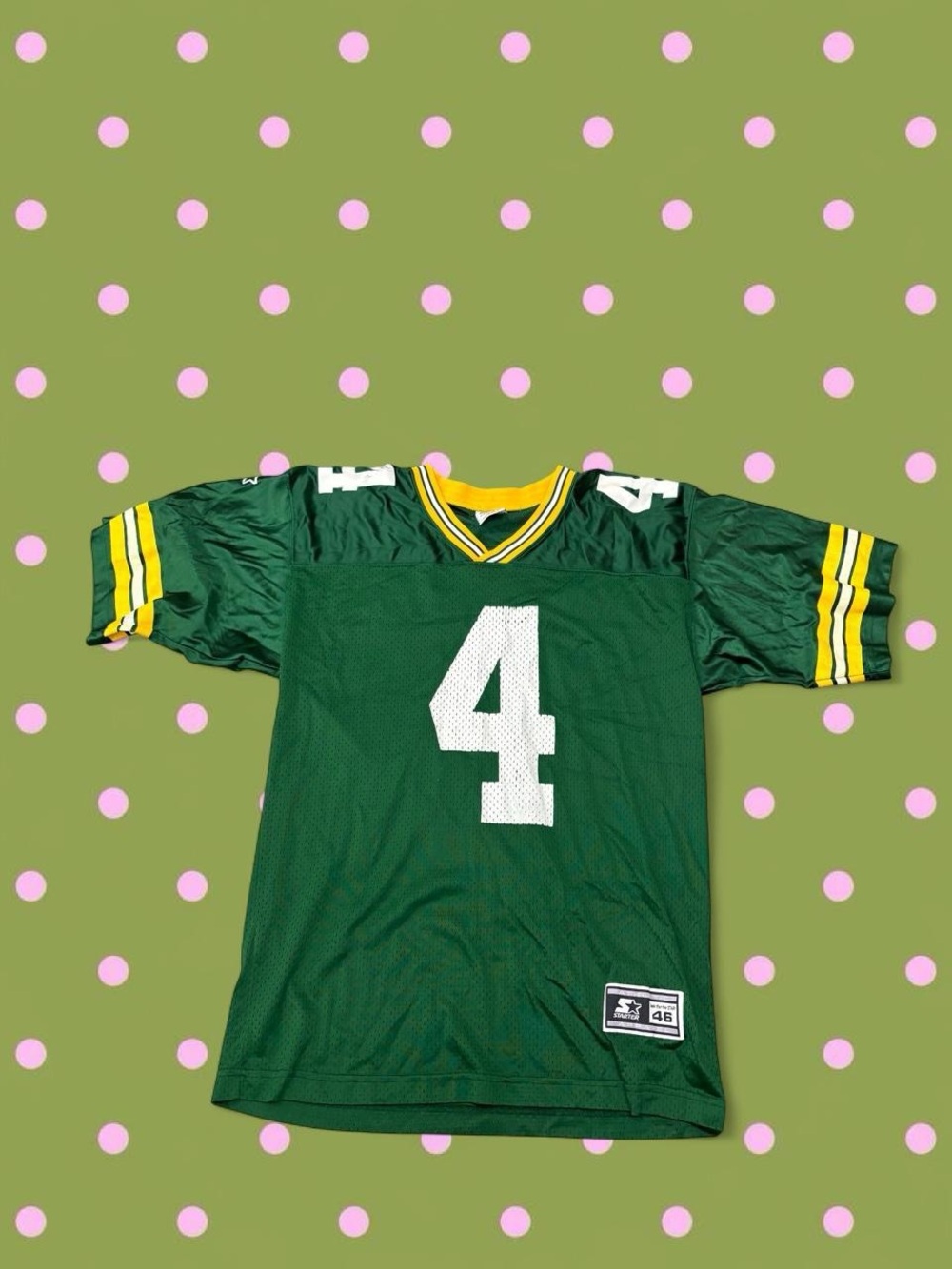 STARTER Green Football Jersey with White Number and Yellow Trim